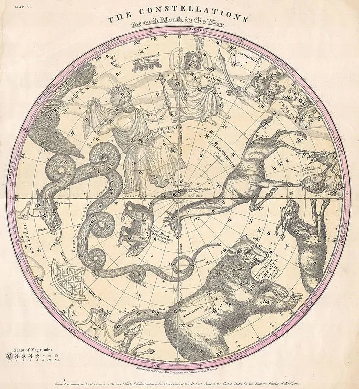 709px-1856_Burritt_-_Huntington_Map_of_the_Stars_^_Constellations_of_the_Northern_Hemisphere_-_Geographicus_-_ConstNorth-burritt-1856