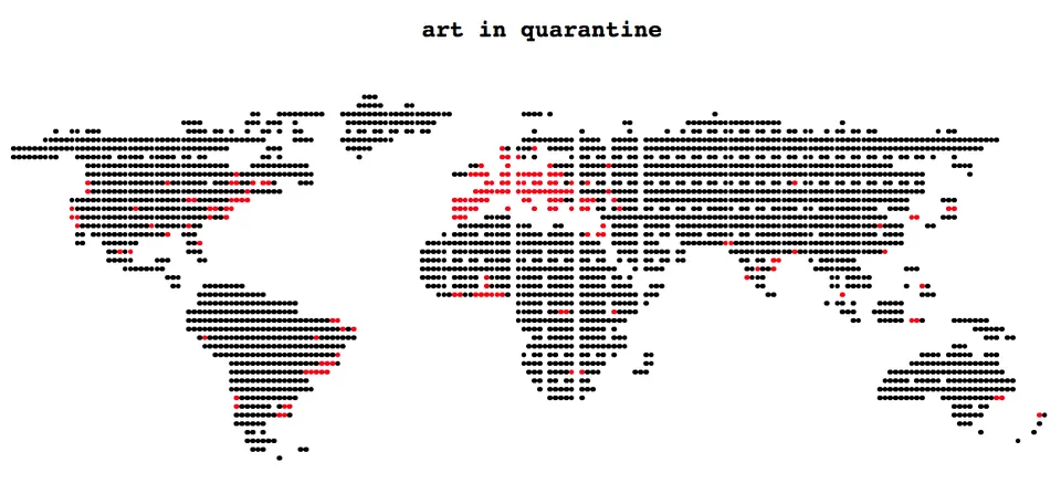 Mapa-múndi em pontos com as origens dos trabalhos de Arte em Quarentena.