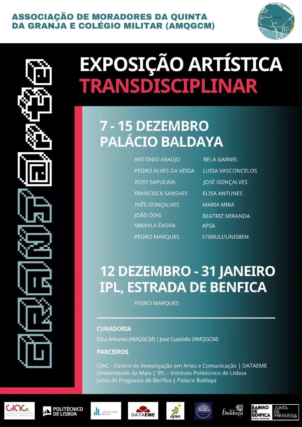 Convite da GRANJ@rte – Exposição Artística Transdisciplinar, Palácio Baldaya, de 7 a 15 de dezembro de 2023