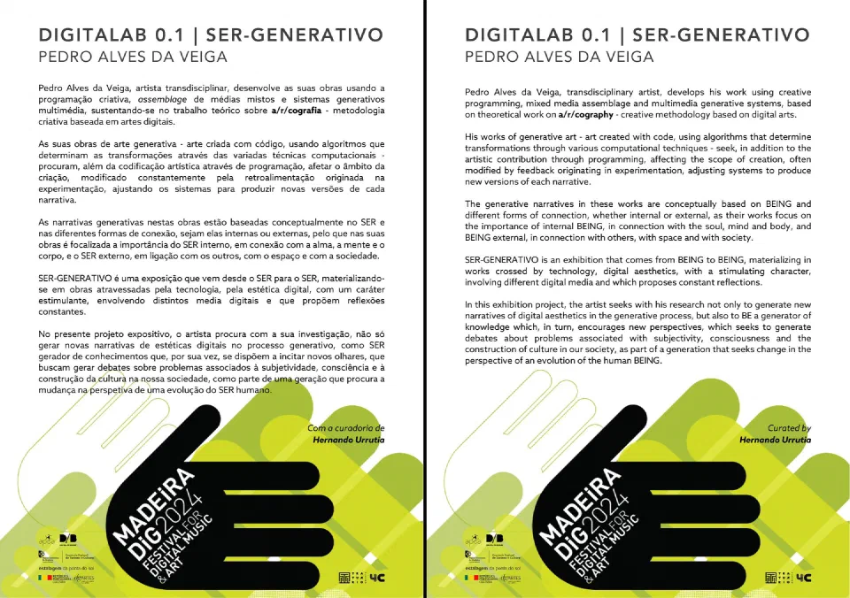 Folheto bilingue de SER-GENERATIVO no festival MADEIRADiG 2024